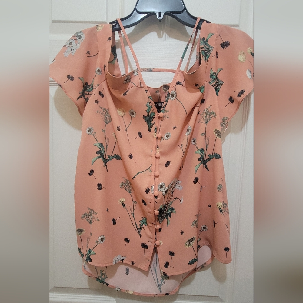 Express Floral Button-Down Blouse